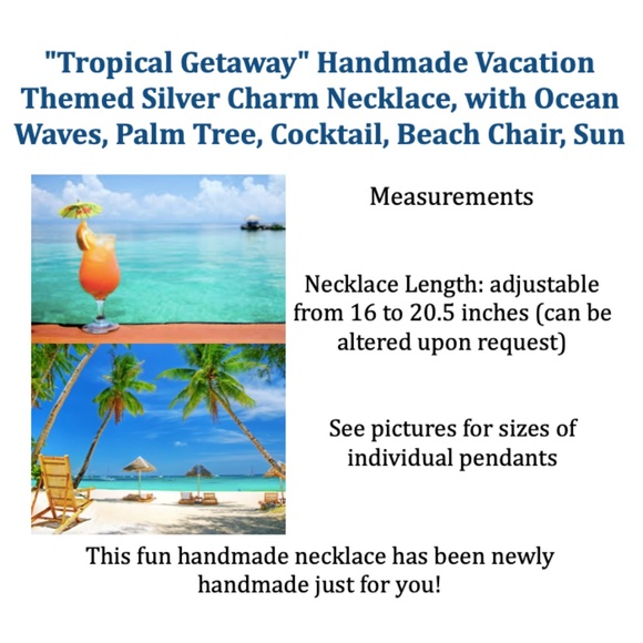 "Tropical Getaway" Handmade Charm Necklace, Beach Ocean Palm Tree Cocktail Sun - Picture 15 of 15
